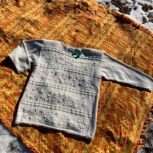 Vintage vtg deadstock grandma floral knit sweater short sleeve top M white bead